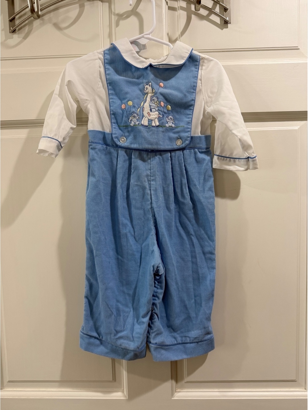 Toddler Tyke Blue Corduroy Embroidered Overalls with White Shirt